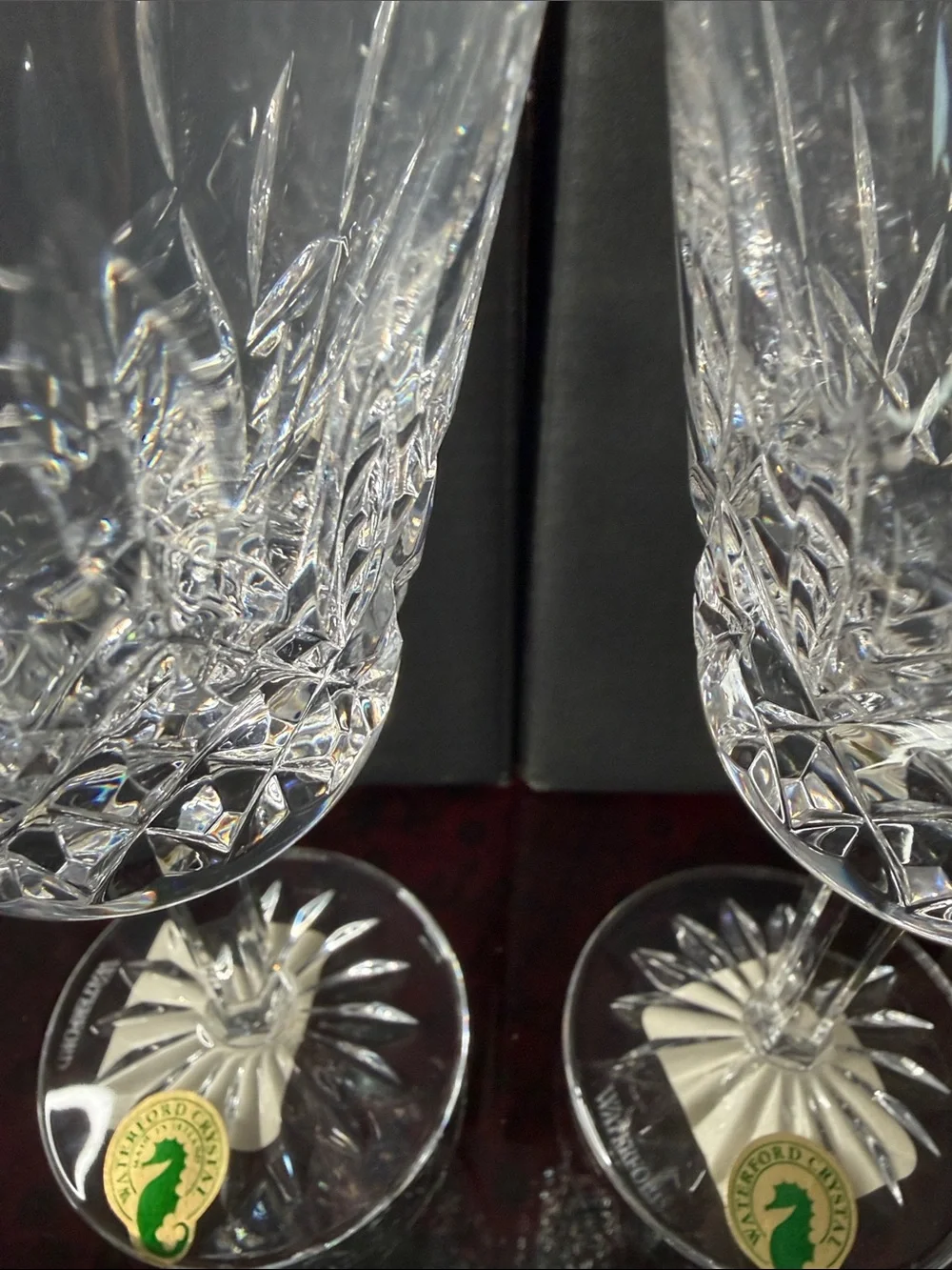 Waterford Crystal Clear Cut-Pattern Goblets with Faceted Bowls, Pair